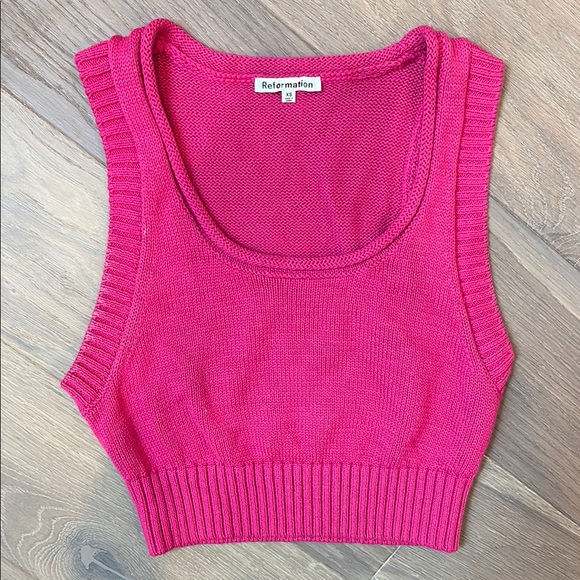 Reformation Pink Ribbed Knit Sweater Crop Top - Picture 1 of 4